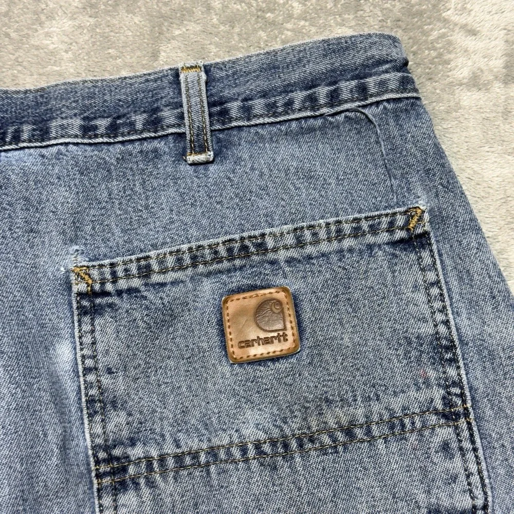 Vintage Carhartt B13 DPS Distressed Denim Carpenter Jeans 36x30 Bleached Y2K